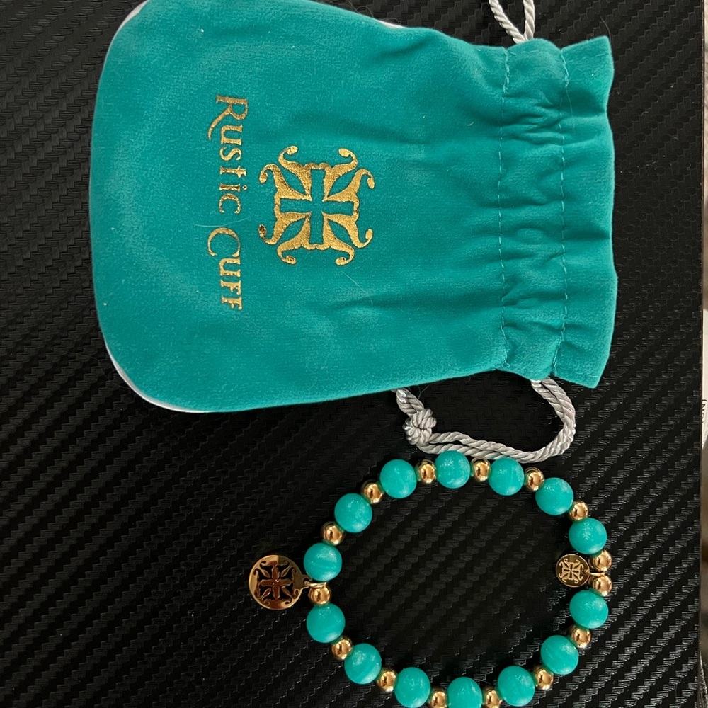 Rustic Cuff Teal and Gold Beaded Bracelet